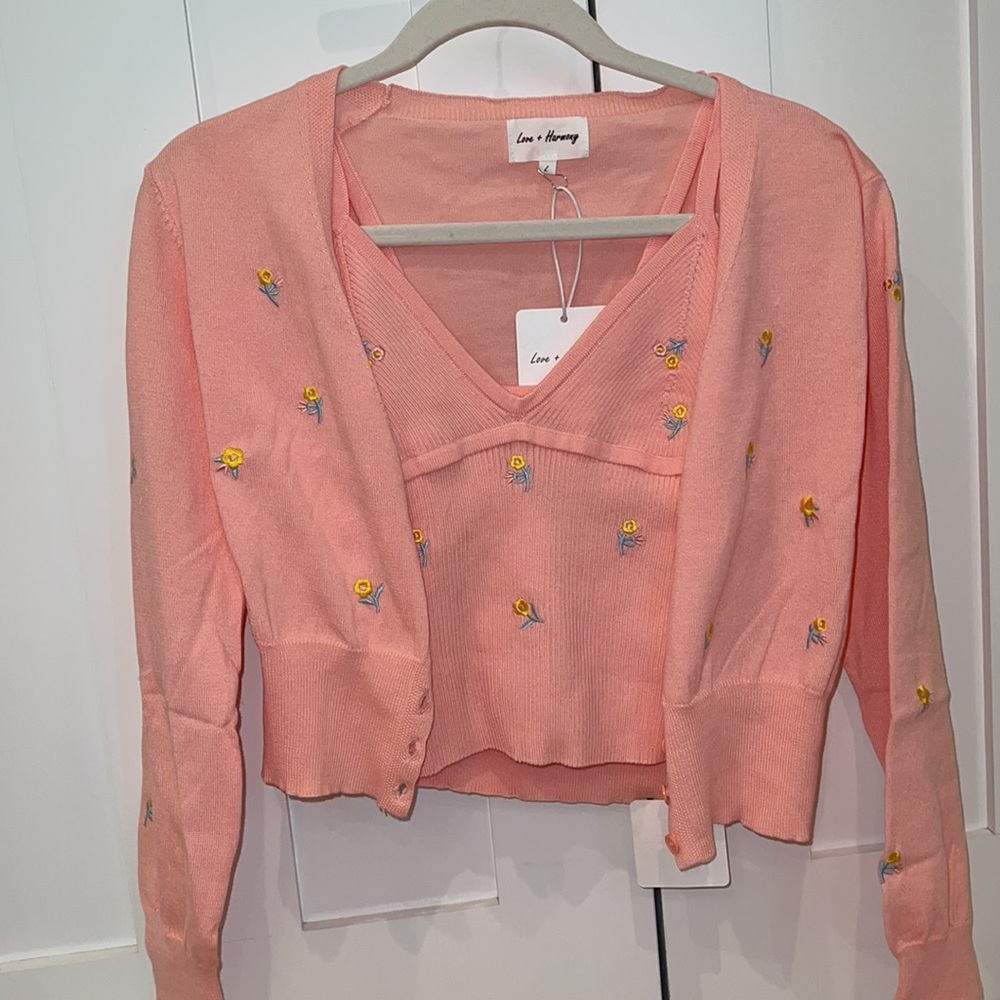 Pink Sweater and Tank w/ Embroidered Flowers